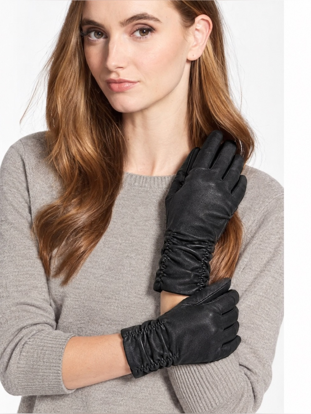 Fownes Bros Womens Black Leather Touchscreen Screen Fleece Lined Leather Gloves